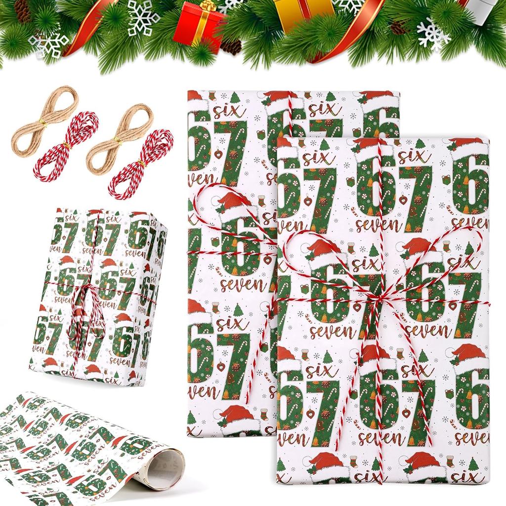2 ชิ้น 67 กระดาษห่อคริสต์มาส,67 Meme คริสต์มาสของขวัญห่อ,2026 ตลกวันหยุดห่อของขวัญ,Unique 67 คริสต์ม