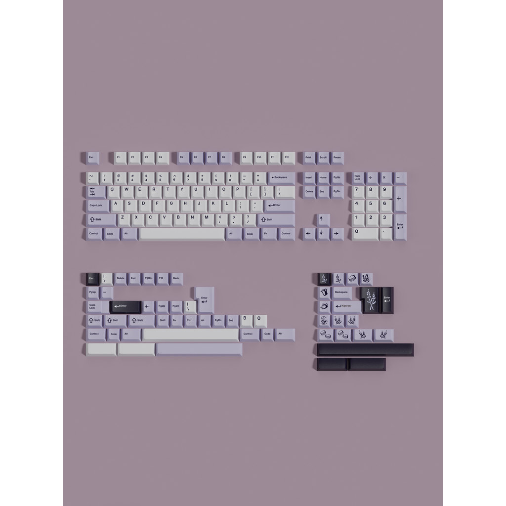 keycap keycap ใส GMK ลาเวนเดอร์ ลาเวนเดอร์ ระเหิดห้าด้านที่กําหนดเองปุ่มกดชุดเต็มขนาดใหญ่รวม 7U เข้า