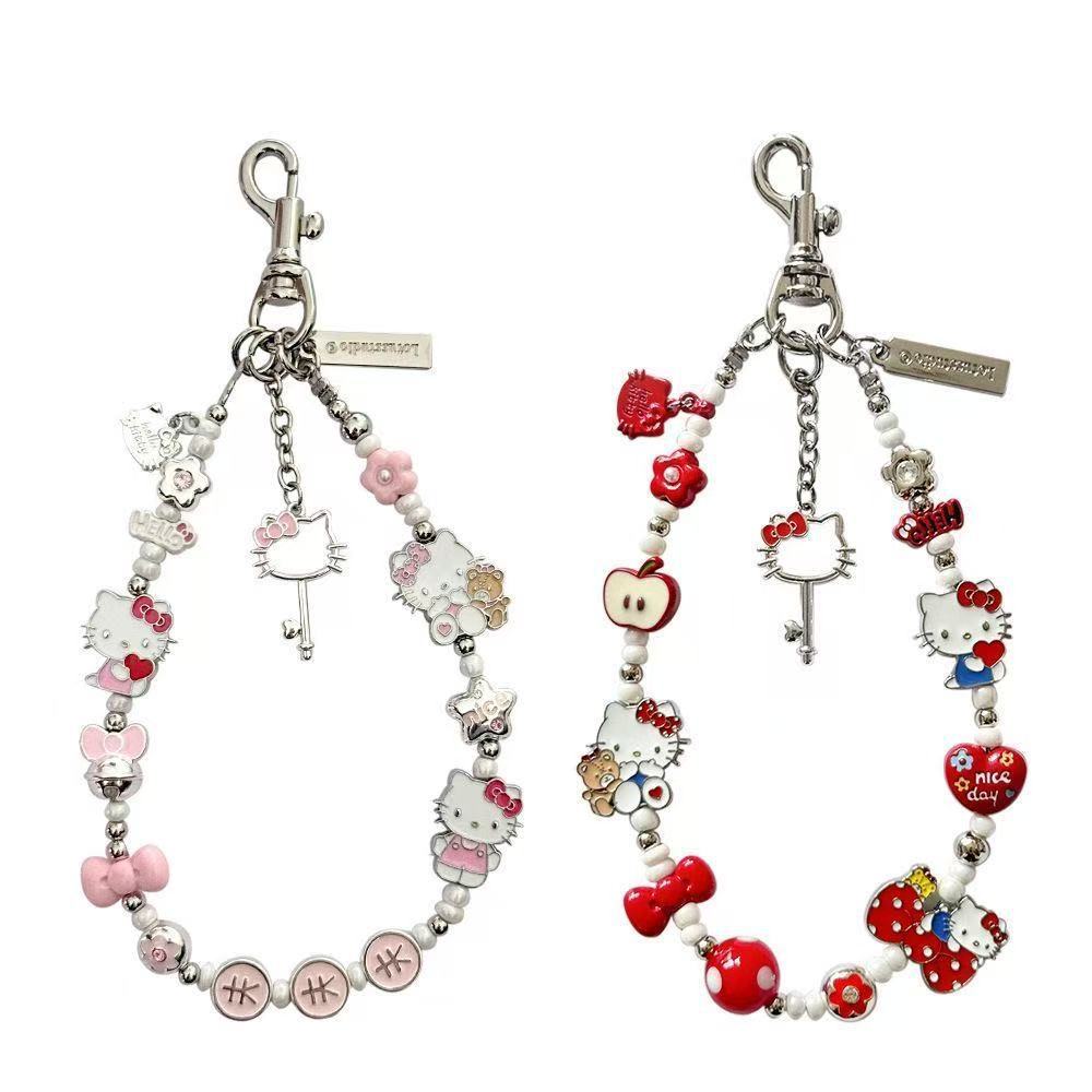 น่ารัก Hello Kitty สร้อยข้อมือแมวโลหะโทรศัพท์โซ่อุตสาหกรรมหนักเชือกเส้นเล็กชุดคุณภาพสูงสากลสองสี