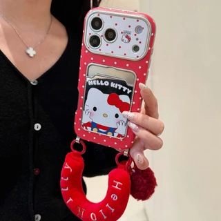 คิตตี้แมวหน้าต่างใส่การ์ดเหมาะสําหรับ ไอโฟน 17โปรแม็กซ์ ผิวเชือกแขวนเคสโทรศัพท์แอปเปิ้ล16/15/14/13