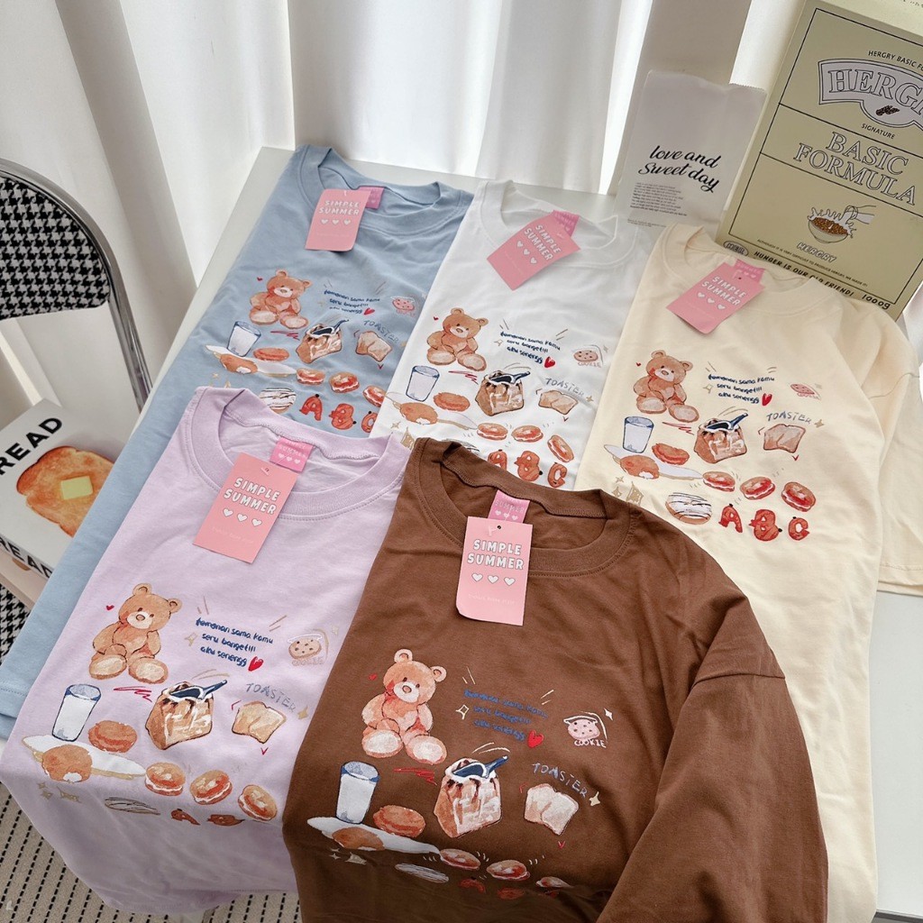 S380 เสื้อยืด oversize ผ้าคอตตอน สกรีน หมี ABC