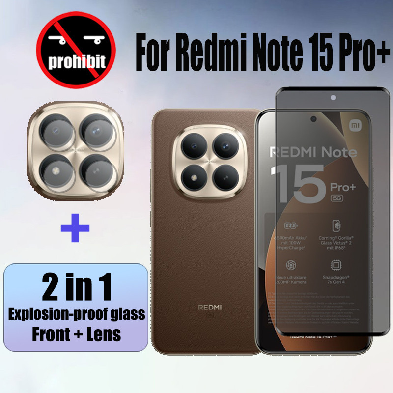 2 in 1 กระจกนิรภัยส่วนตัว Anti-Spy คลุมทั้งหมดปกป้องหน้าจอ Anti Peek ฟิล์มความเป็นส่วนตัวสําหรับ Xiaomi Redmi Note 15 Pro+ 14 13 Pro Plus 5G ฟิล์มกระจก & ฟิล์มกล้อง