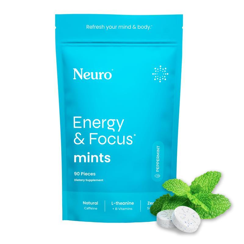 เม็ดระงับความเหนื่อยล้า Neuro Energy Caffeine Mints (90 เม็ด) - รสเปปเปอร์มินต์ มีสารอาหาร B12 และ B