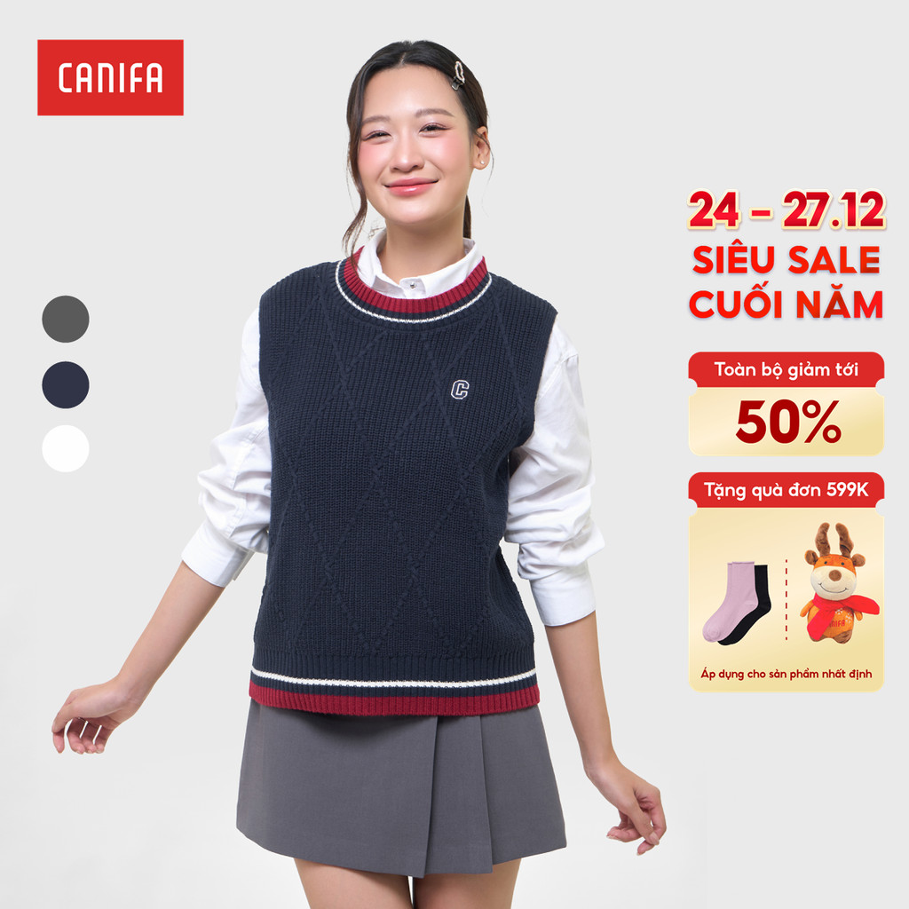 เสื้อสเวตเตอร์ผู้หญิงผ้าทอแขนกุดพร้อมตัดแต่ง CANIFA 6TE25W005