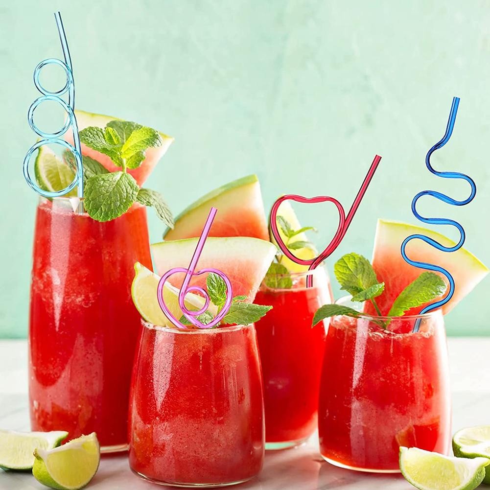 Creative สีสัน Crazy Curly Loop หลอดดื่มพลาสติกสําหรับวันเกิด Party Bar H8e6