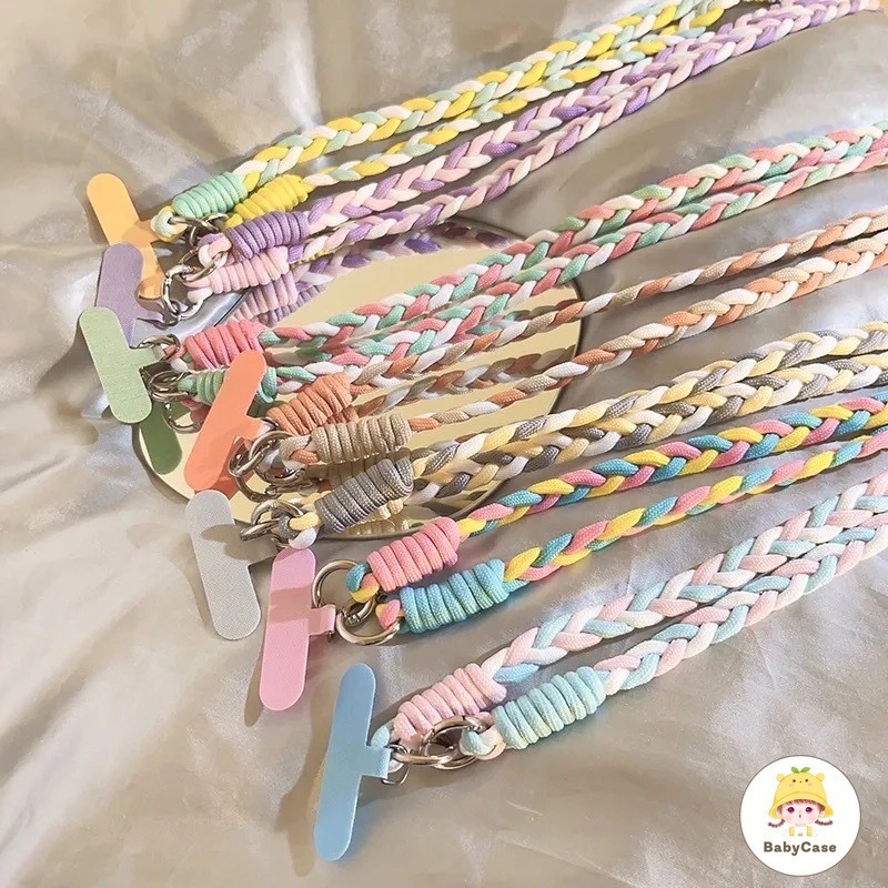 สีสันทอเคสโทรศัพท์เชือกเส้นเล็กน่ารักหวานสดสร้อยข้อมือแฟชั่นกำไลข้อมือสีทึบ Macron สีทอเชือกเส้นเล็กโทรศัพท์