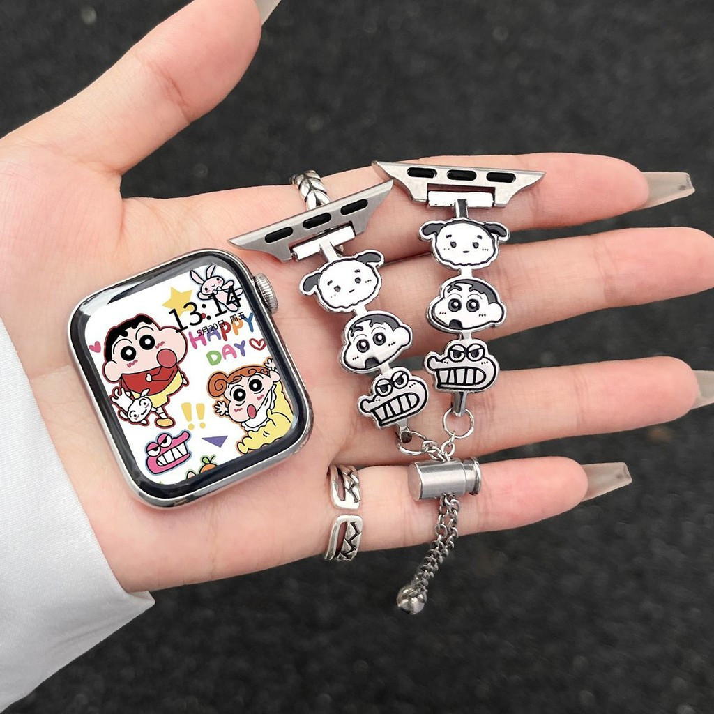 Salsa 3C Shop/Crayon Shin-Chan เหมาะสําหรับสาย Apple Watch น่ารักคุณภาพสูงโซ่โลหะ iwatchS10 สาย appl
