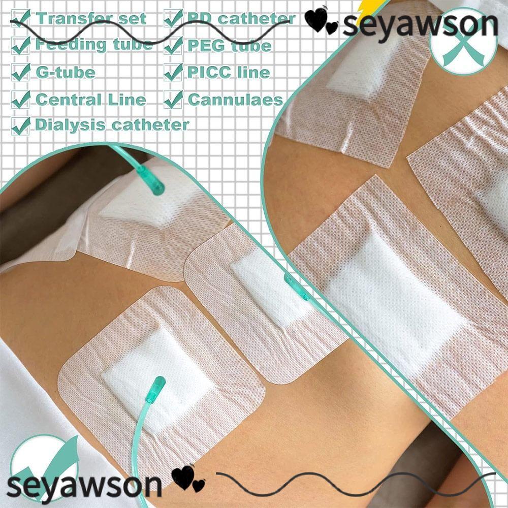 SEYAWSON 10 ชิ้น Feeding Tube Pad, ผ้าพันแผลแผล Gtube อุปกรณ์ Chest Catheter Cover, เปลี่ยนไตเทียมเท
