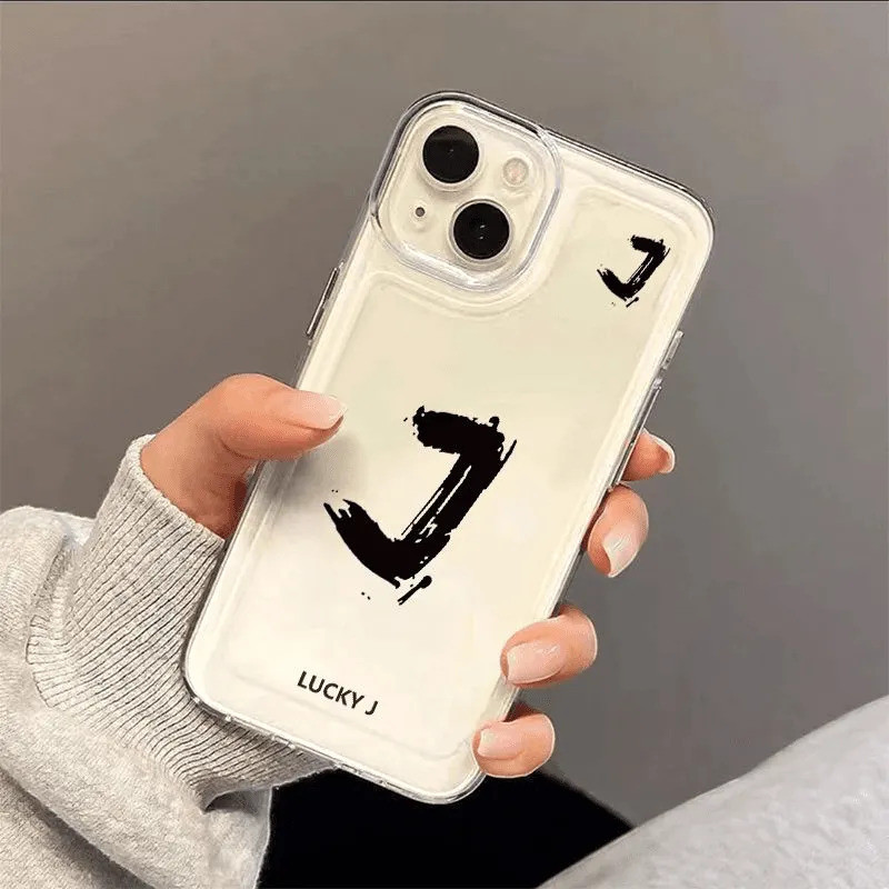 รวมทุกอย่างเคสโทรศัพท์โปร่งใสนําตัวอักษรโชคดี J รูปภาพซิลิโคนกันกระแทก iPhone 17PROMAX 7/8PLUS 17AIR