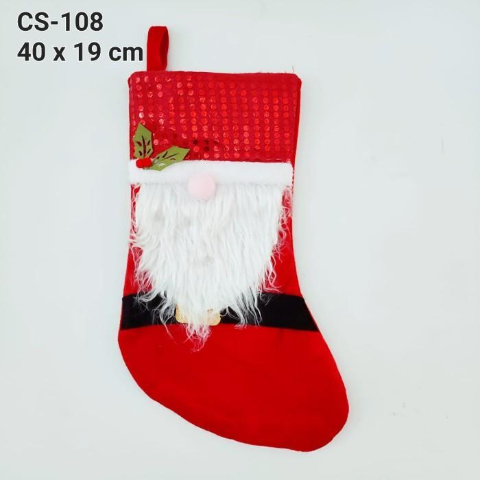 GANTUNGAN MERAH ACC =ita21_mall= Best Quality Santa Glitter Christmas Gift Socks Christmas Goodie Ba