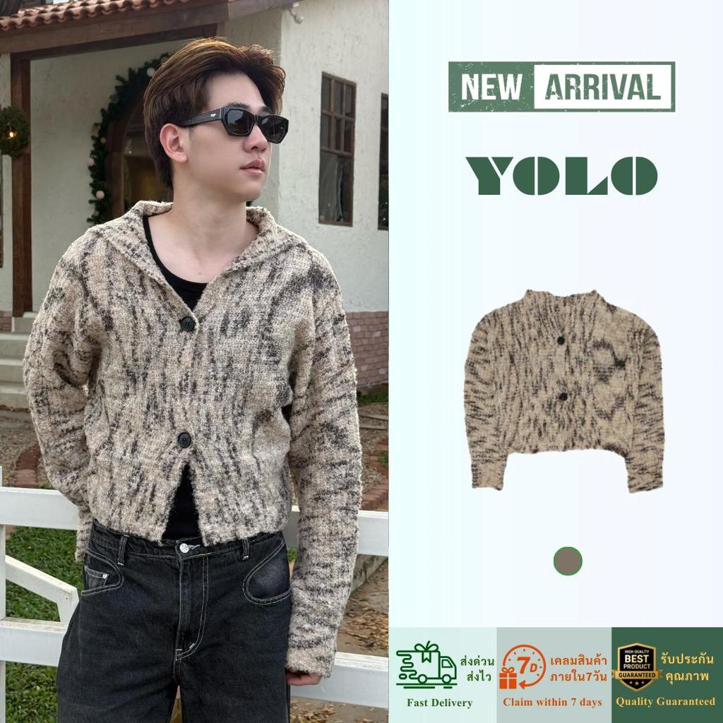 YOLO เสื้อสเวตเตอร์คอวี OVERSIZE เสื้อสเวตเตอร์คอวีเวอร์ไซส์ แนวสตรีท Y259816