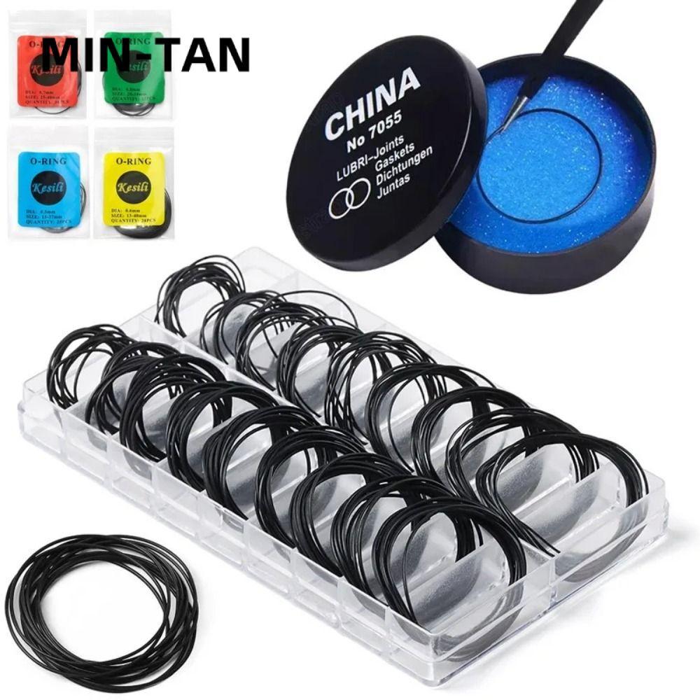 MIN-TAN 200 ชิ้น/เซ็ตนาฬิกากลับยาง,กล่องหนา 0.5 มม./0.6 มม.ยาง O-Ring,ซ่อมเครื่องมือสําหรับช่างซ่อมน