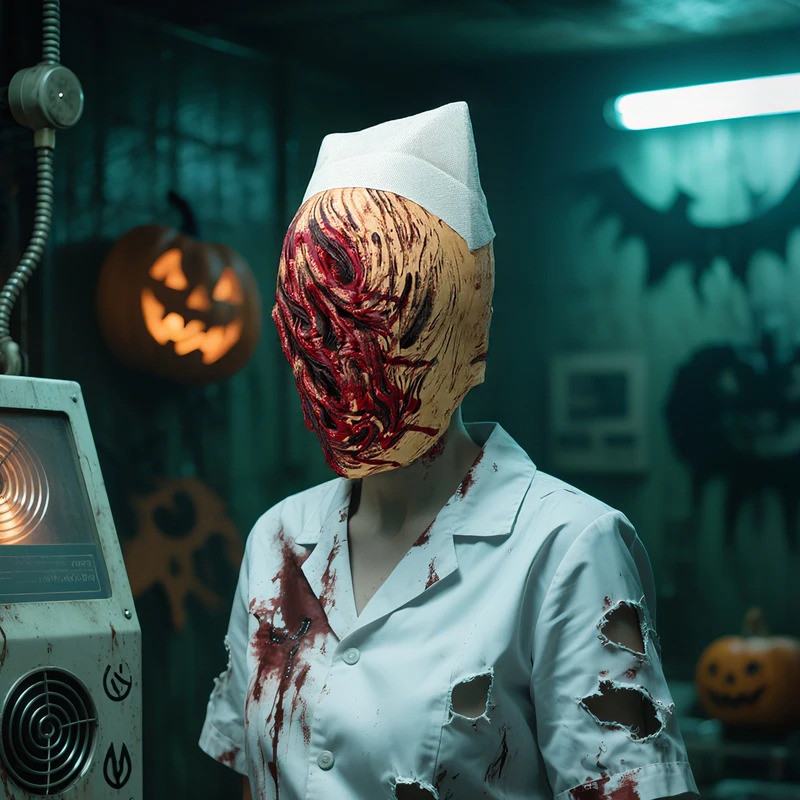 ZH [พร้อมส่ง] หน้ากากพยาบาลเลือดสาดจาก Silent Hill หน้ากากยางลาเท็กซ์สำหรับฮาโลวิน อุปกรณ์ประกอบฉากภ