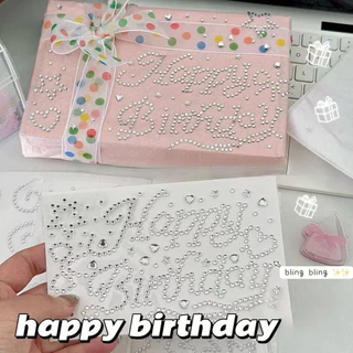 Silver Happy Birthday Rhinestone สติกเกอร์ 3D Heart Star สติกเกอร์เพชรของขวัญกล่องสติกเกอร์ตกแต่ง