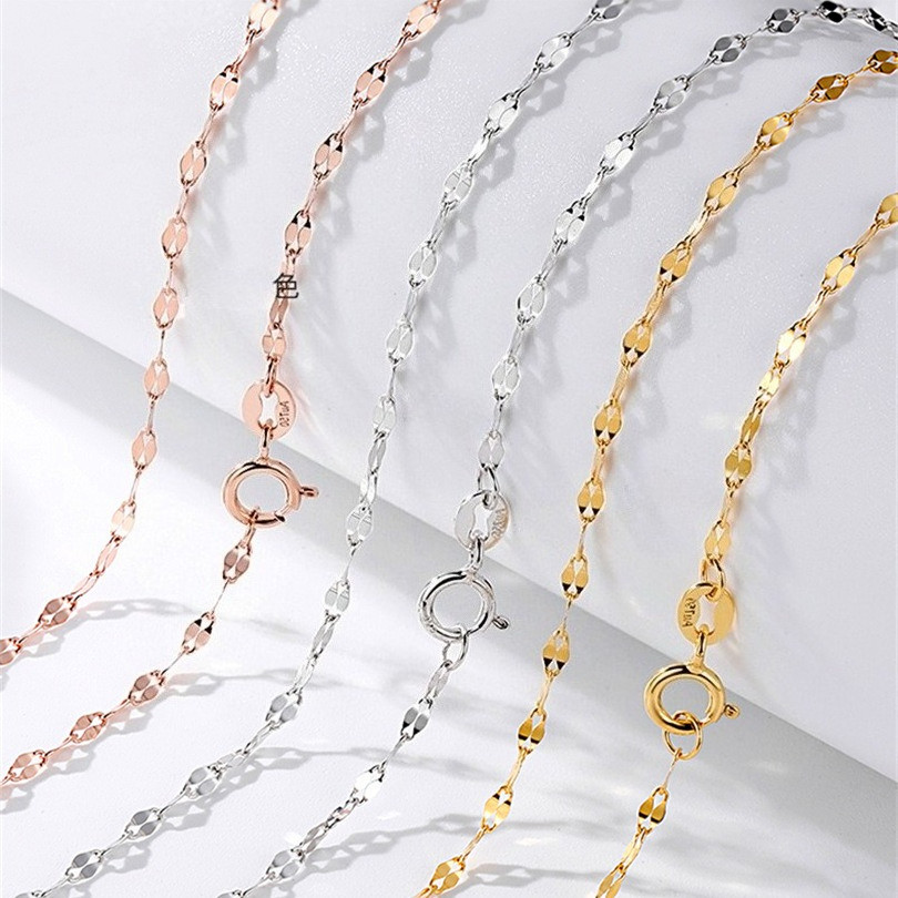 18K Chain 925 Silver Necklace Curb Chain 16-24 Inch Stamped Ladies Korean fashion Jewelry