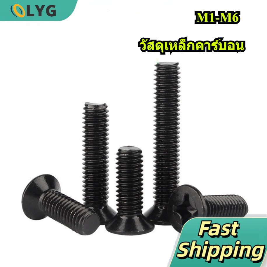จัดส่งไว! สกรูหัวจมดำเหล็กคาร์บอน M1-M6 สำหรับอิเล็กทรอนิกส์ / Black Carbon Steel Countersunk Screw for Electronics【LYG-MB】