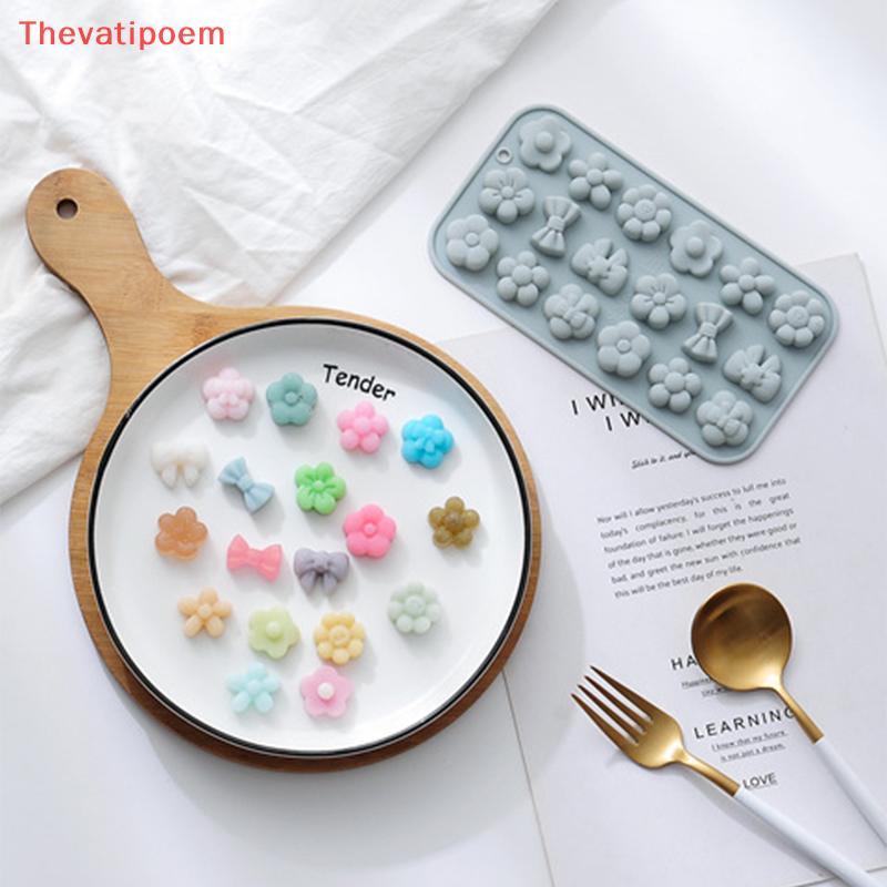 [Thevatipoem] 1 PC 18Cavity Flower Bow Tie แม่พิมพ์ซิลิโคนช็อกโกแลต DIY พุดดิ้งบิสกิต Pastry ขนม Fondant เทียนเค้กแม่พิมพ์เบเกอรี่เครื่องมือ HOT