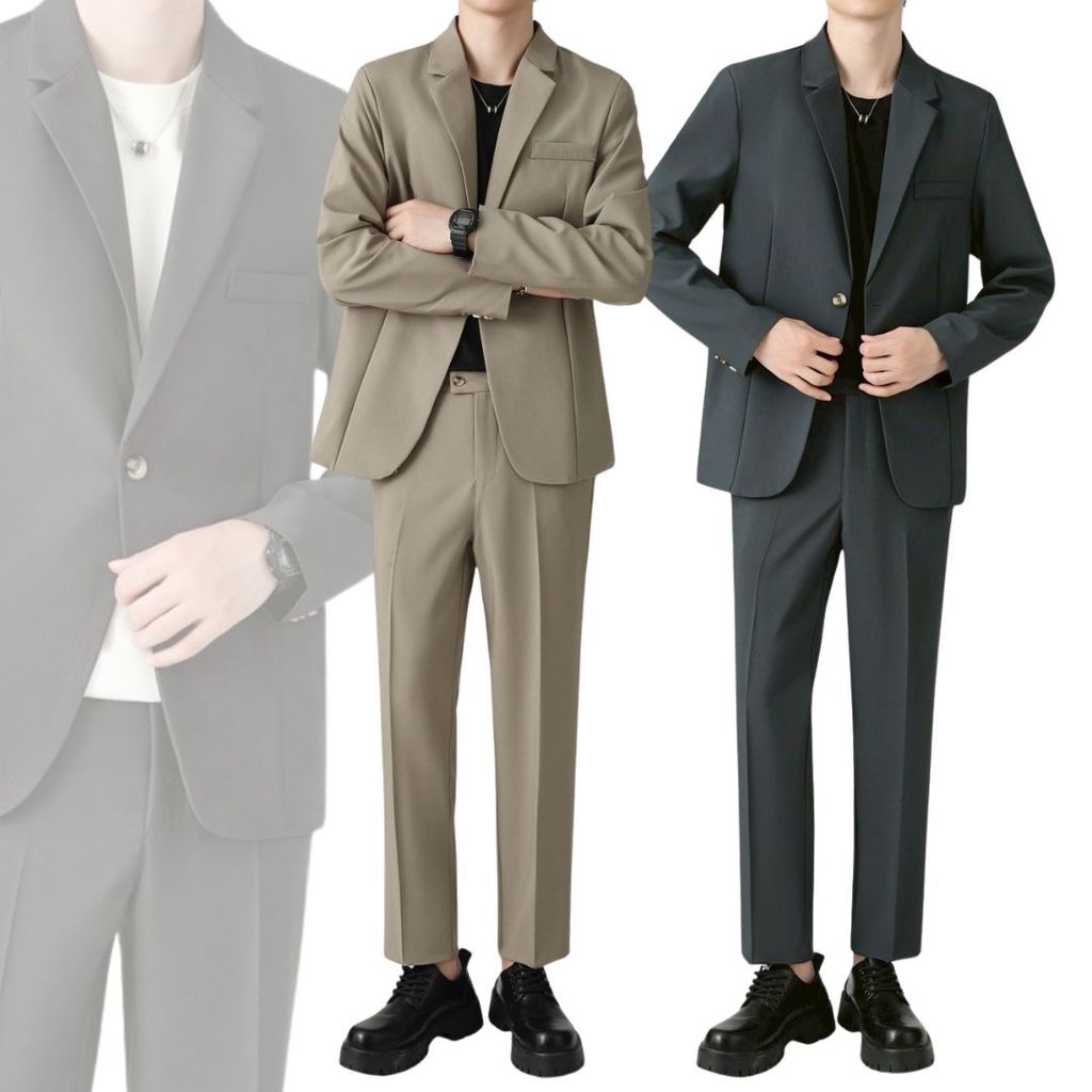 SUIT-M02 ชุดสูทสีพื้น สำหรับผู้ชาย มีไซส์ใหญ่ M-4XL แจ็คเก็ต เสื้อคลุม Blazer เสื้อ+กางเกง สินค้าพร้