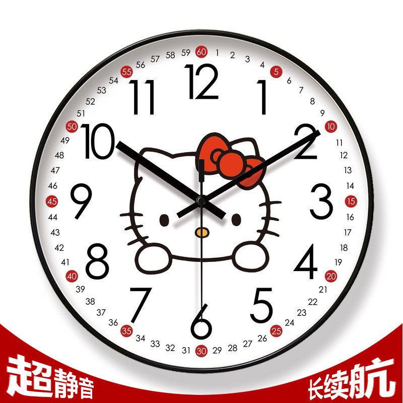 6912 นาฬิกาแขวนห้องนั่งเล่น HELLO KITTY การ์ตูน Early Education นาฬิกาแขวนเงียบเงียบกวาดวินาทีอายุการใช้งานแบตเตอรี่ยาวนานนาฬิกาควอทซ์
