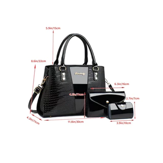 CHICCARRY Glossy Crocodile Pattern Tote Bag ชุด 3 ชิ้น Mother Daughter Bag Commuter Handbag Crossbody Bag Mom Handbag