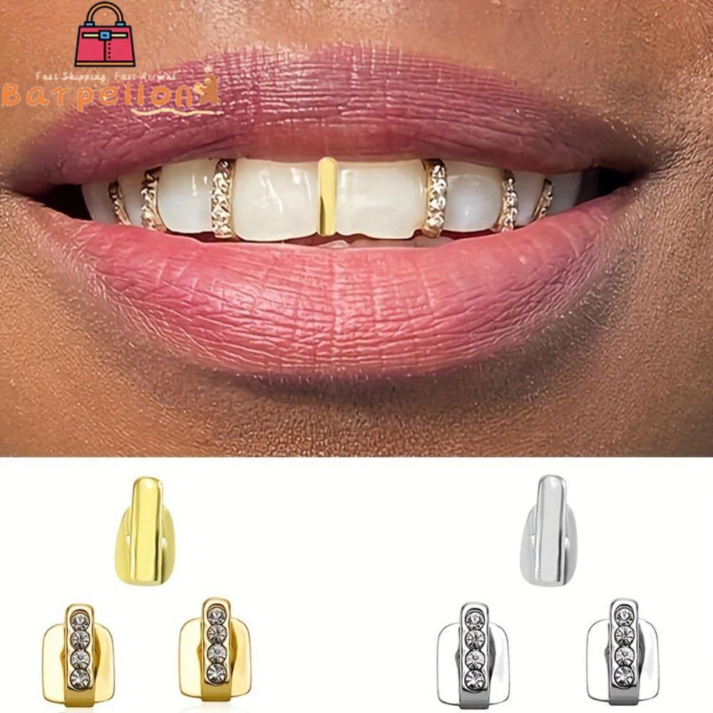 BARPELLON 3 ชิ้น Grillz, Shiny Zircon Rhinestone Hip Hop ฟัน Grillz, Hollow ฟันหมวกผู้หญิงผู้ชาย