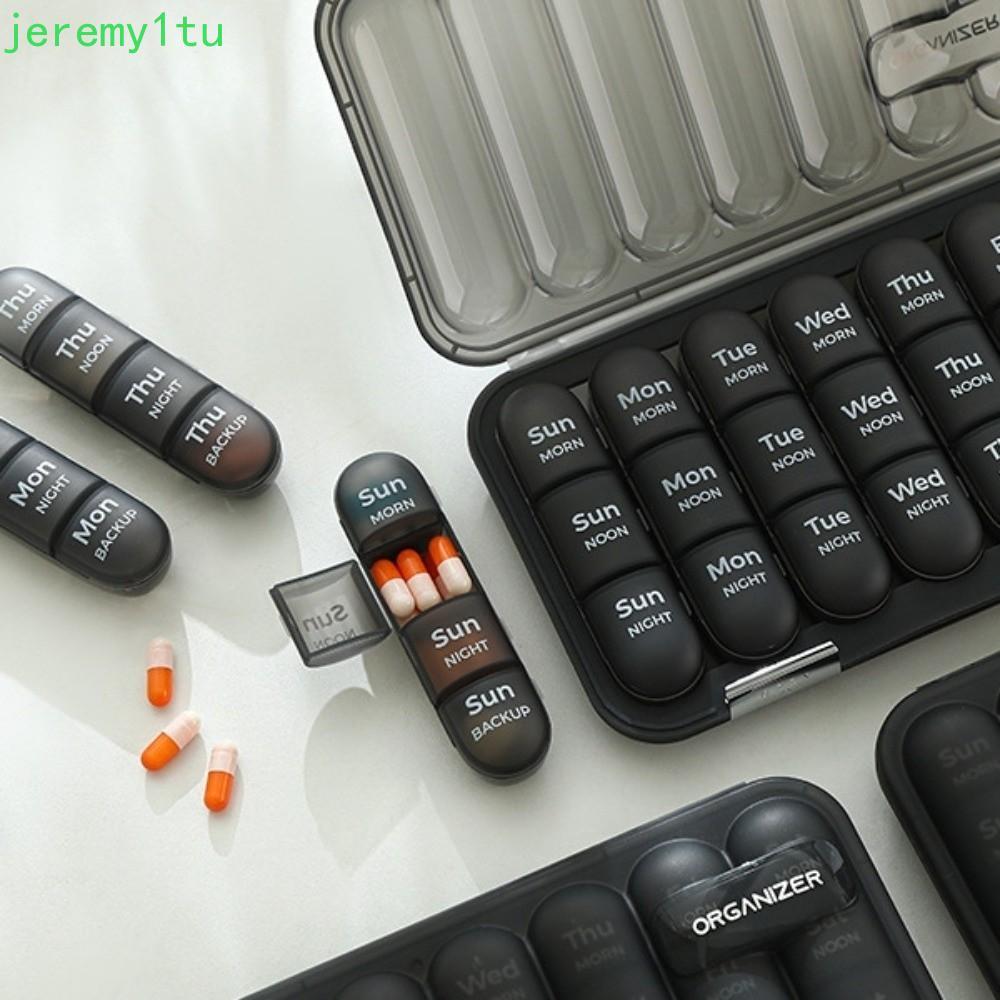 JEREMY กล่องยา 7 วัน, 21/28 กริดปิดผนึกรายสัปดาห์ Pill Organizer, วิตามินขนาดใหญ่ความจุกันน้ําทุกวันช่อง Travel Pill Case ผู้สูงอายุ Care