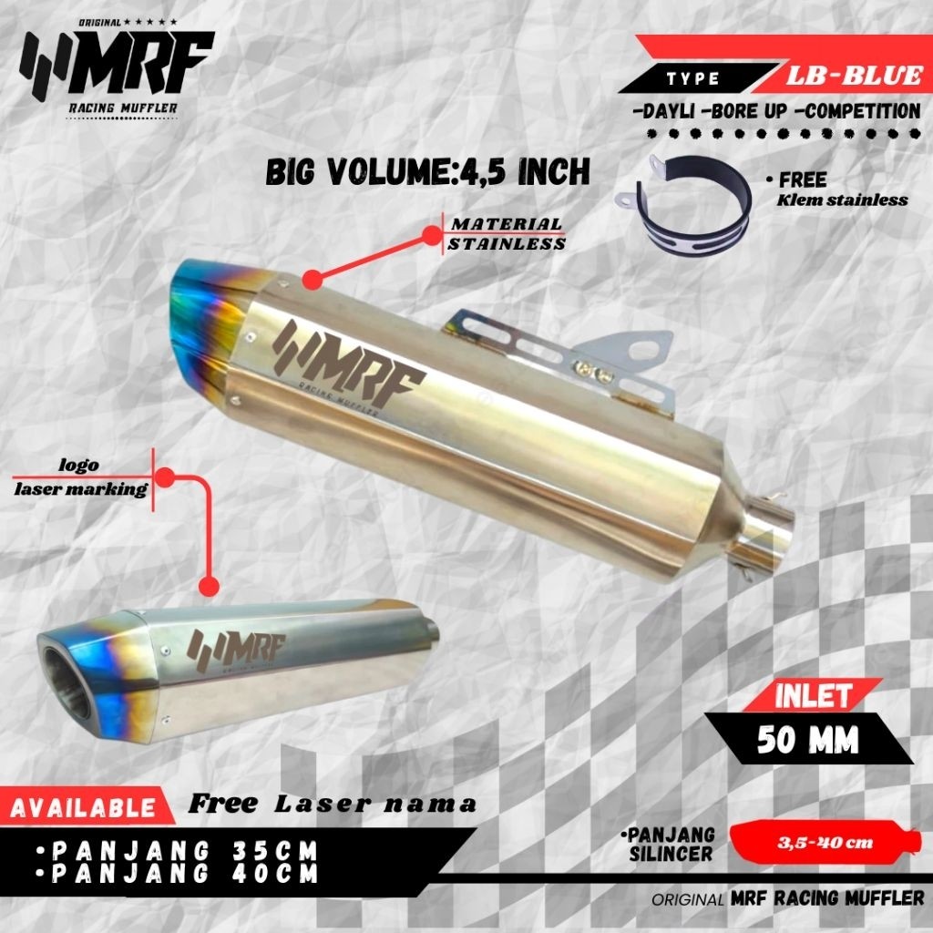 MRF RACING SILINCER ONLINE TYPE LB-BLUE BIG VOLUME 4.5INCH LENGTH 35CM, 40CM ORIGINAL MRF RACING COO