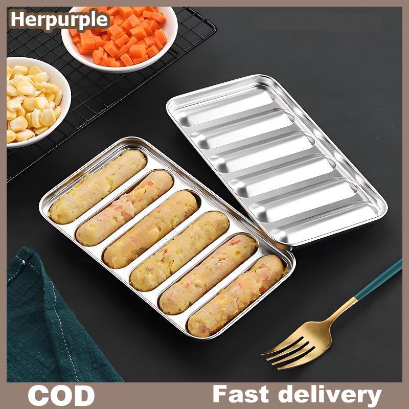 Herpurple 304 แม่พิมพ์ไส้กรอกสแตนเลส 6 In 1 เครื่องมือห้องครัวสําหรับ DIY Hot Dogs Handmade Ham ไส้กรอกทําและแช่เย็น TH
