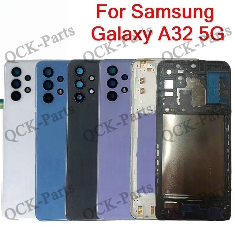 สําหรับ Samsung Galaxy A32 5G A326 แบตเตอรี่ฝาหลังกรอบกลาง + ปุ่ม + กรอบด้านหน้า LCD + เลนส์กล้อง