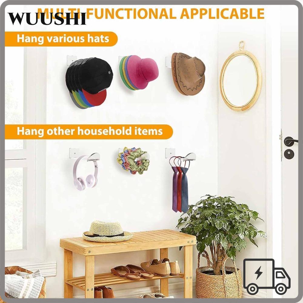 WUSHI 6 ชิ้น Cap Rack, อะคริลิคติดผนังหมวก Rack, ติดตั้งง่าย Minimalist Cap Organizer Cap Display
