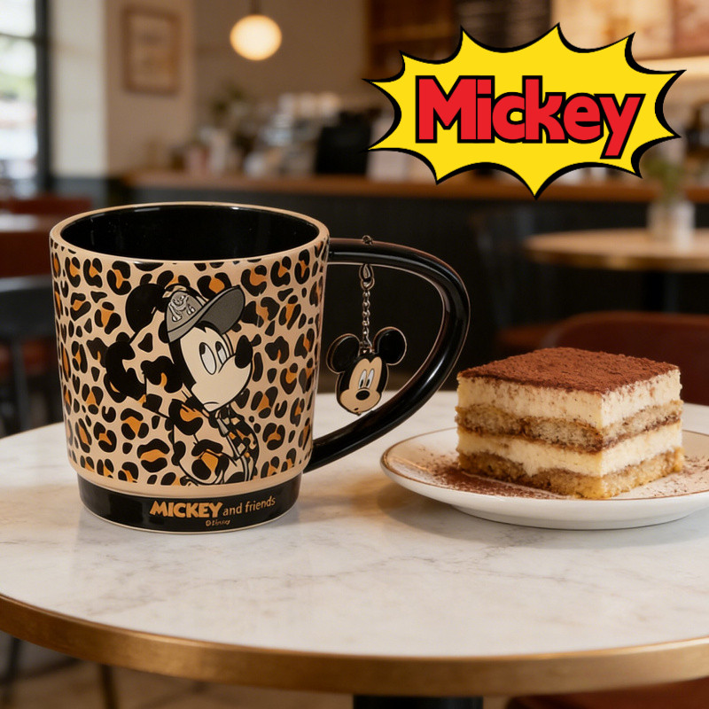 Graby2026 Disney Mickey Ceramic Cup Leopard Print Mug Household Cup High-value Cup Cartoon Dessert S