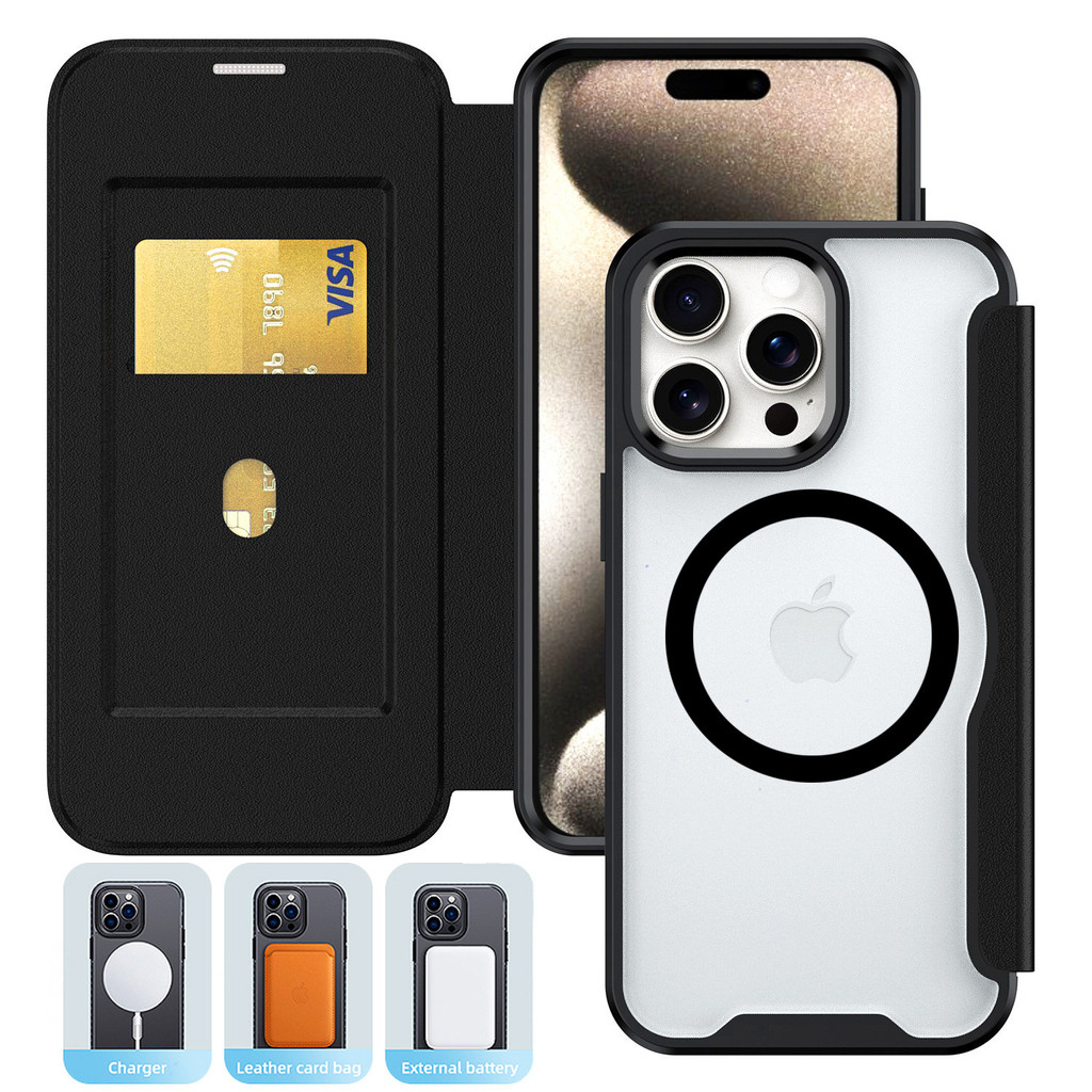 wallet magsafe wallet เหมาะสําหรับ Apple 17ProMax Xunjia เคสโทรศัพท์แม่เหล็ก iPhone16E Flip Card Cas