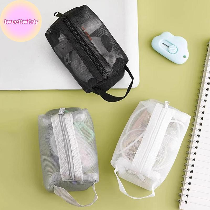 TRWITR กระเป๋าเครื่องสําอางตาข่ายโปร่งใส ซิป สําหรับ Offices Travel Storage แป้งแต่งหน้า TH