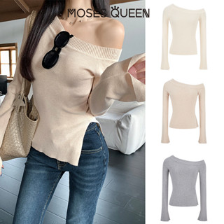 MOESSQUEEN  Mercy เซ็กซี่สาวเผ็ดไหล่เอียงเสื้อฐานแขนบานแฟชั่…