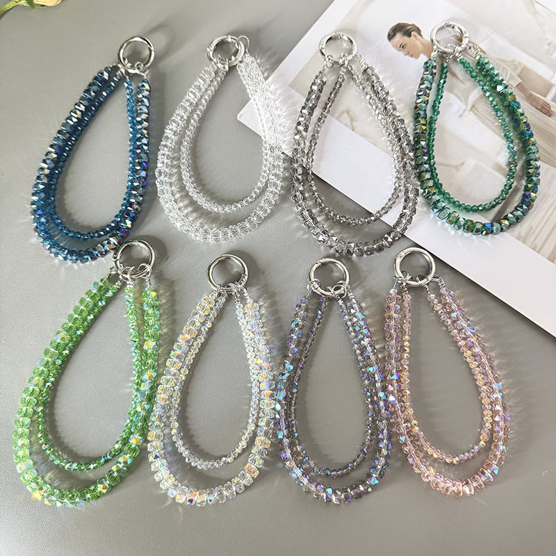 High-End ข้อมือสไตล์ Anti-Lost โทรศัพท์มือถือ Lanyard DIY ลูกปัดกระเป๋าเครื่องประดับ Double-Layer ล้อคริสตัลโซ่โทรศัพท์มือถือ