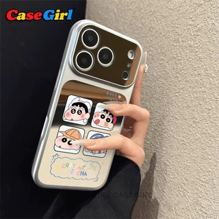 [✅คุ้มค่าที่สุด] เคสโทรศัพท์ iPhone 17 13 15 11 14 12 Pro Max 16 15 Plus XR XS Max ชินจัง น่ารักสุดๆ กระจกเงิน กันตก