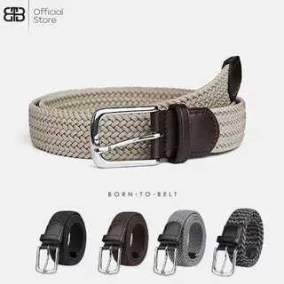 เข็มขัดถัก 3.5 ซม. BorntoBelt เข็มขัดผ้ายืด เข็มขัดผู้ชาย ใส่สบาย ไม่ต้องเจาะรู ยืดได้ตามเอว Elastic Woven Belt 45 นิ้ว