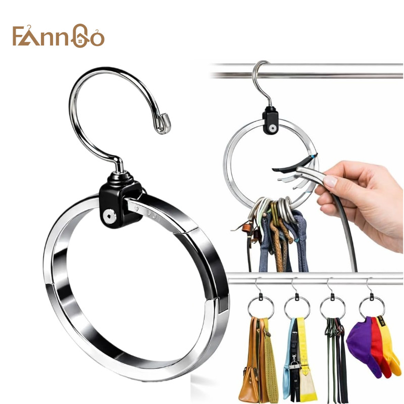 FannGo ที่วางหมุนวงกลม 360 องศา อะลูมิเนียม (1 ชิ้น) จัดระเบียบตู้เสื้อผ้า สำหรับเข็มขัด นค tie หมวก กระเป๋า ประหยัดพื้นที่