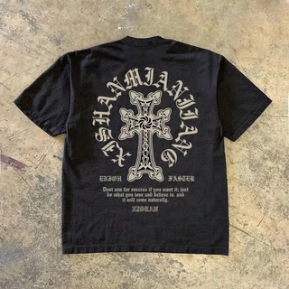 เสื้อยืดแขนสั้นพิมพ์ลายหลวมสไตล์อเมริกันสำหรับคู่รัก