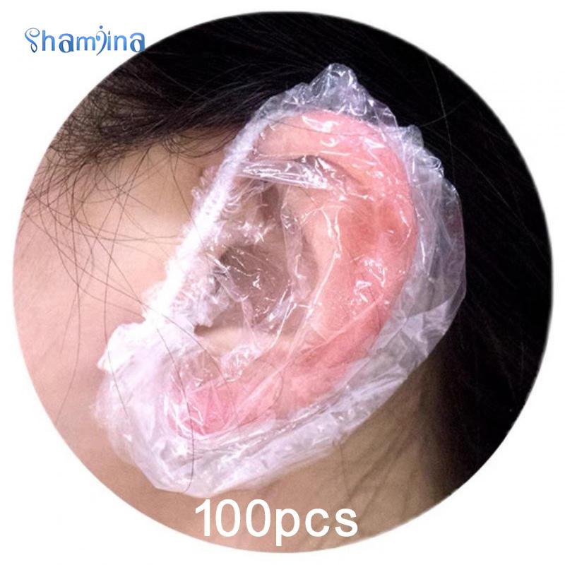 แชมจินอา ครอบหูพลาสติก 100 ชิ้น กันน้ํา ยืดหยุ่น ทนทาน สำหรับย้อมผมและใช้ในบ้าน