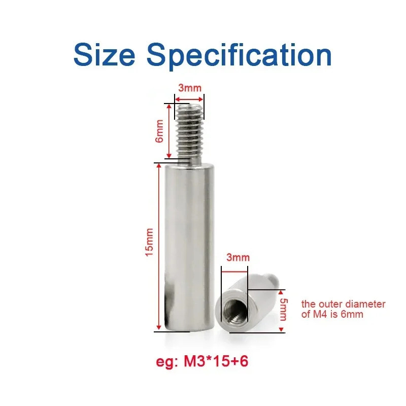 304 Stainless Steel Round Standoff Male To Female Standoff Spacer Screw Bolt M2 M2.5 M3 M4 M5 M6+4/6