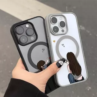 เคสแม็ก iPhone 17 16 15 14 13 12 11 Pro Max Plus ลายคู่รักน่ารัก ชายหญิง ขอบซิลิโคนนุ่มกันกระแทก ดีไซน์น่ารักสุดคิ๊วท