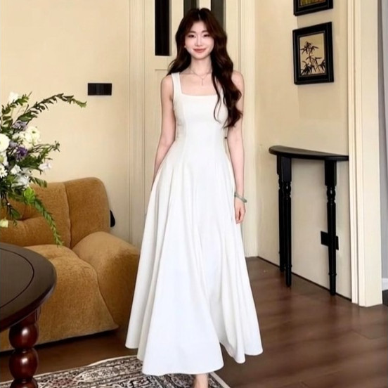 (S-3XL) เดรสยาว เดรสผู้หญิง สายเดี่ยว ผ้าพริ้ว ใส่สบาย ลุคหวาน ใส่ออกงาน เที่ยว ใส่ได้ทุกวัน เดรสสาวอวบ ดูดีทุกโอกาส