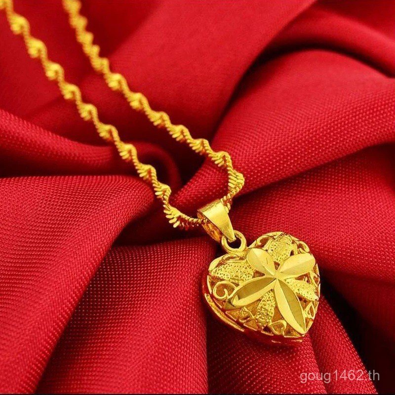 Authentic Love Heart Shaped 24k Gold Color Pendant Necklace KOCU