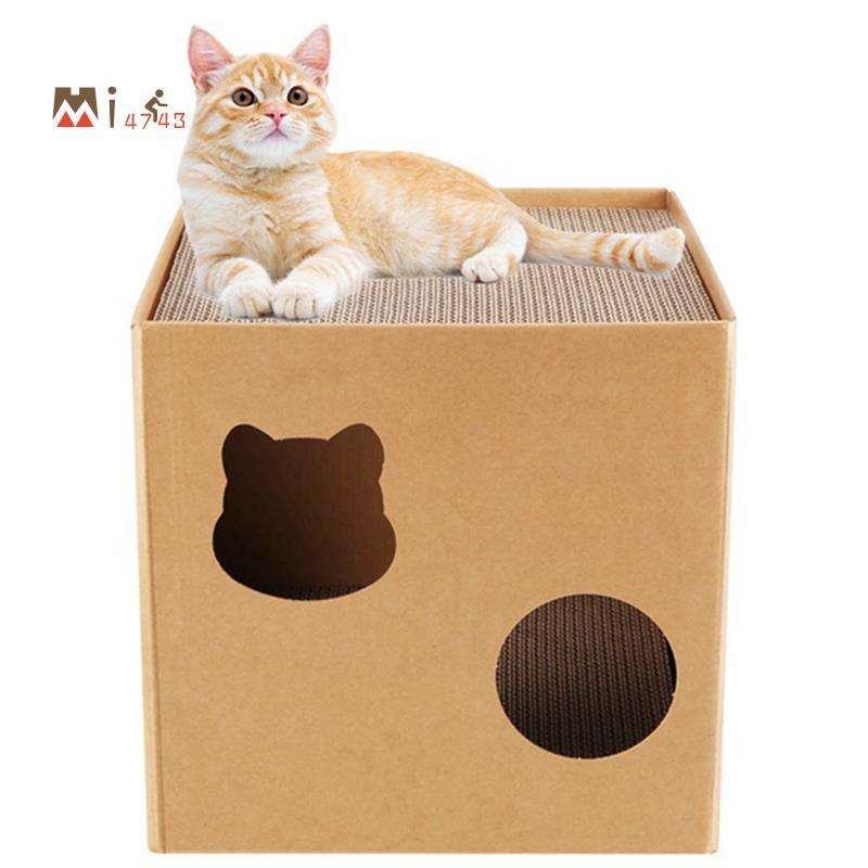 Mi4743Cat House Scratcher Box Cat Cardboard House with Scratch Pad for Kitties, ลูกแมวสําหรับแมววันเ