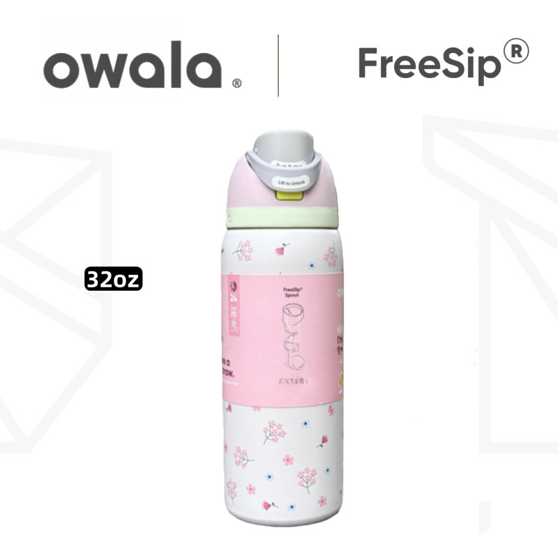 Owala FreeSip On-the-Go Cup – ขวดมือถือสแตนเลสหุ้มฉนวนพร้อมหลอด ดีไซน์ติดผนังสองชั้น