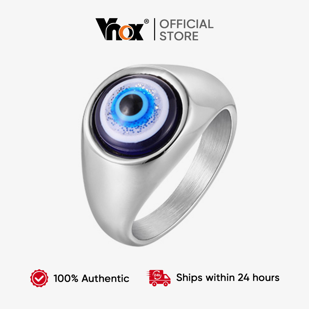 Vnox Unisex สแตนเลส Evil Eye Ring แหวนป้องกันและนำโชคสำหรับทั้งชายและหญิง
