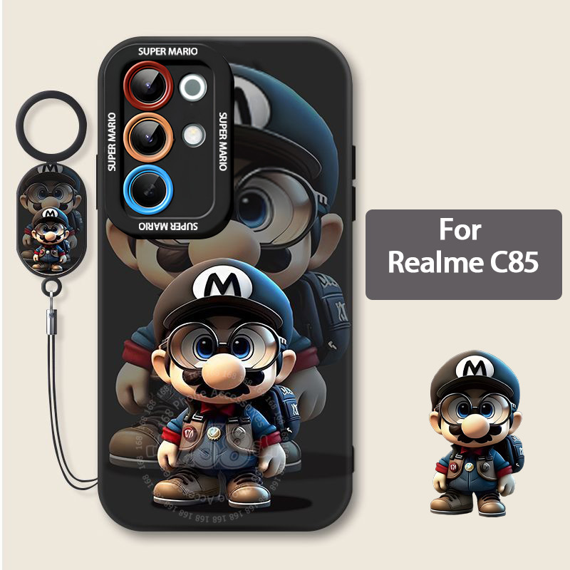 เคส Realme C85 Case เคสลายการ์ตูนอนิเมะมาริโอ้ แบบด้าน ซิลิโคนอ่อน กันกระแทก พร้อมที่ป้องกันกล้อง พร้อมสายคล้องโทรศัพท์ กันรอยนิ้วมือ สำหรับเด็กผู้ชาย ผู้ชาย นักเรียน