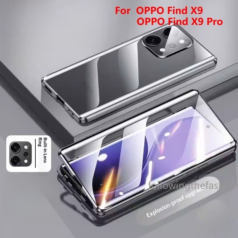 ปลอกสําหรับ OPPO Find X9 5G 2025 ค้นหา X9 ค้นหา X9 Pro 4G 5G เคสโทรศัพท์ 360° โลหะแม่เหล็กกันกระแทกเต็มรอบทิศทาง ความละเอียดสูง กระจกเหนียวกล้องเลนส์ป้องกันพลิกล็อคปก