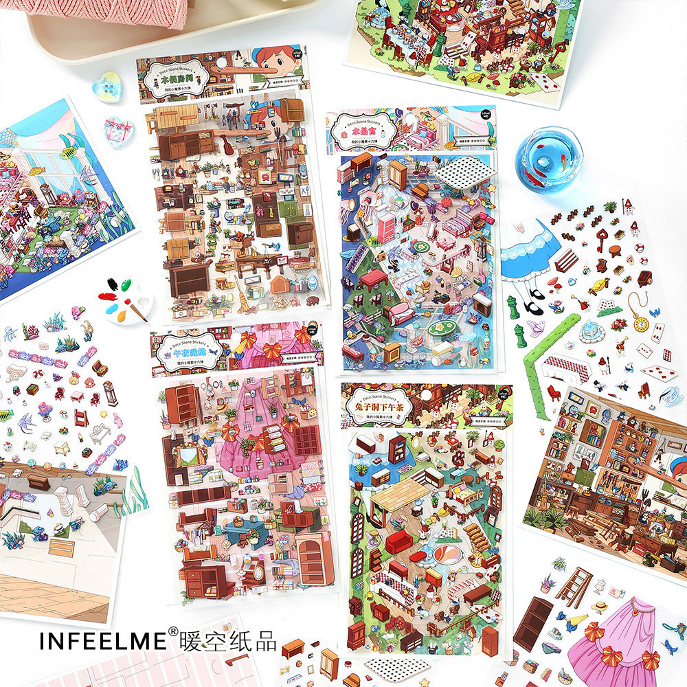 3D สติกเกอร์ฉากคอลเลกชัน DIY 3D บ้านสติกเกอร์ Make Your Own สติกเกอร์บําบัดสําหรับสติกเกอร์การ์ตูนฉา